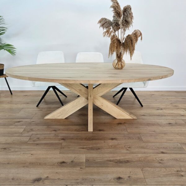 Eiken ovale tafel met Eiken onderstel 12×6