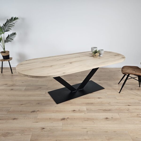 Eiken plat ovale tafel met V-Poot