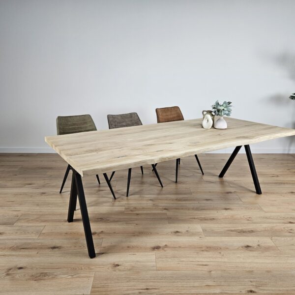 Eiken boomstam tafel Scissor poten