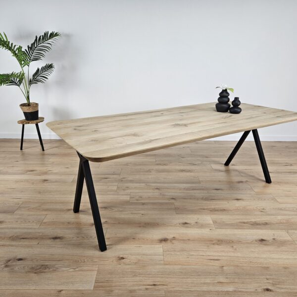 Eiken tafel afgeronde hoeken met Scissor-Poten