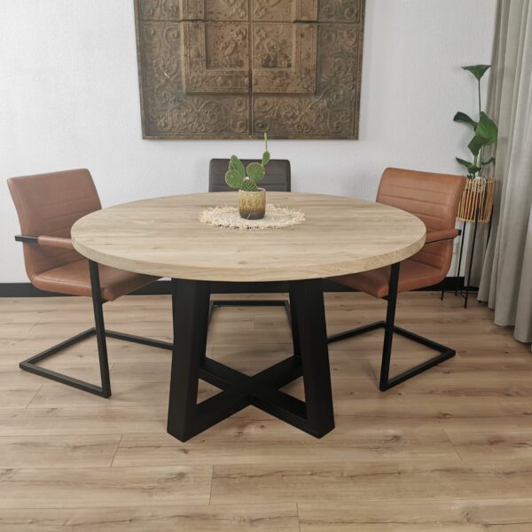 Eiken ronde tafel Dubbele-U Onderstel