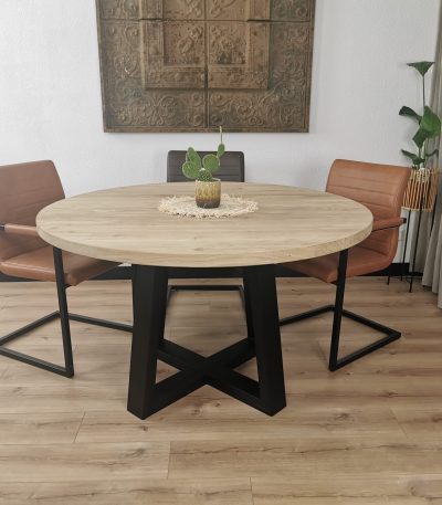 Eiken ronde tafel Dubbele-U Onderstel
